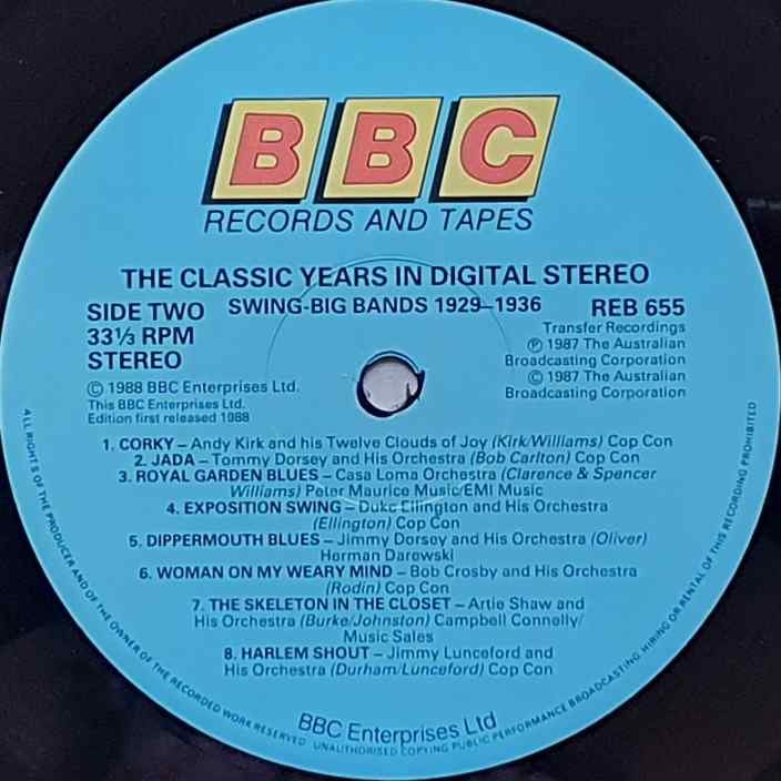 REB 655 Classic years - Volume 8, Swing big bands Various from the BBC records and Tapes library Label